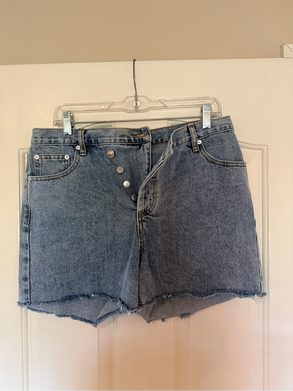 Princess Polly Washed Blue Button-Fly Denim Shorts